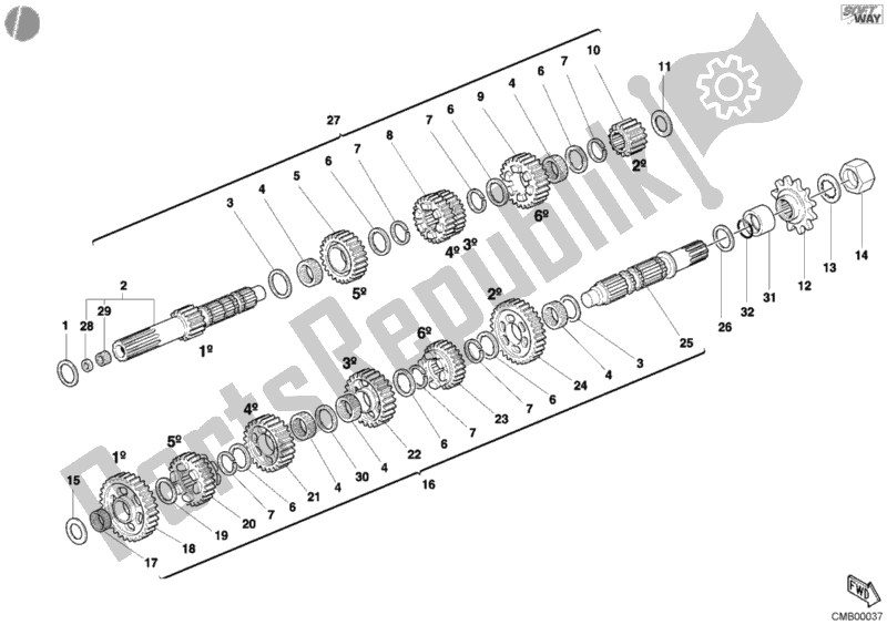 Alle onderdelen voor de Versnellingsbak van de Ducati Superbike 998 R 2002